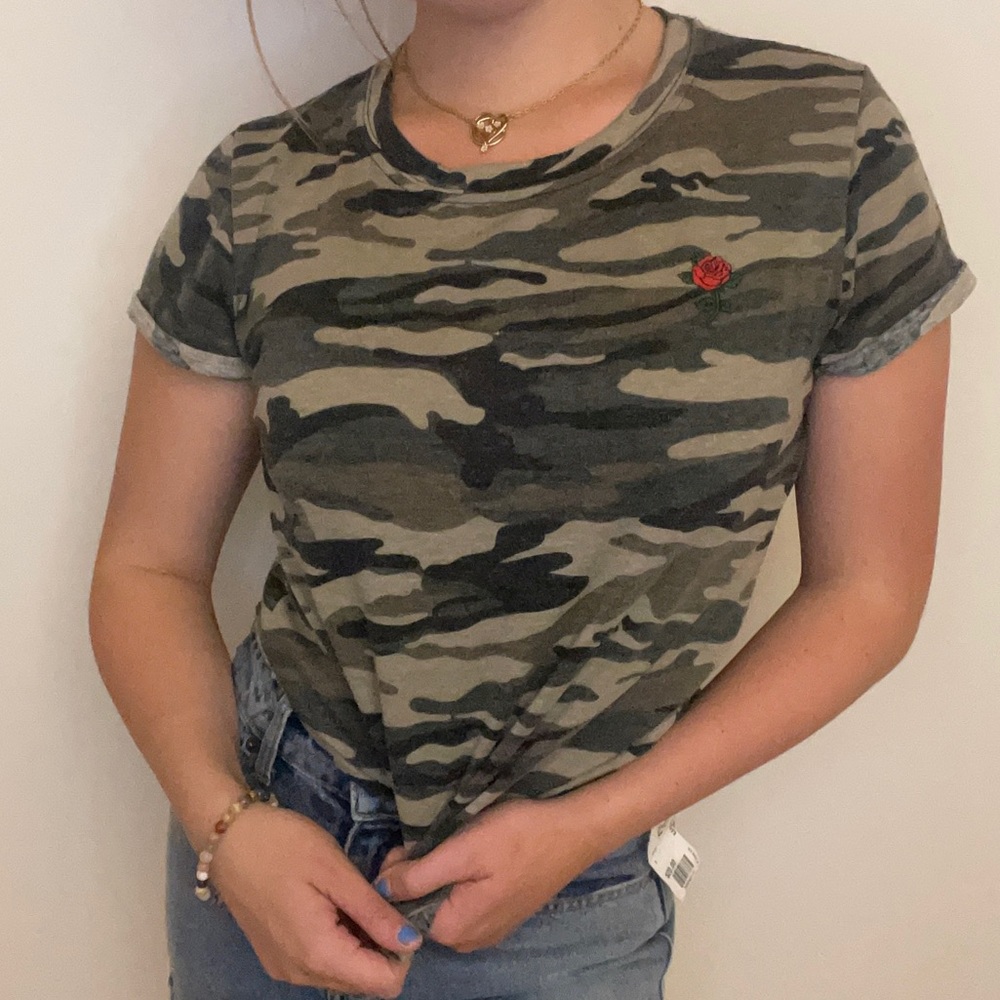 Camo Baby Tee with Rose Detail